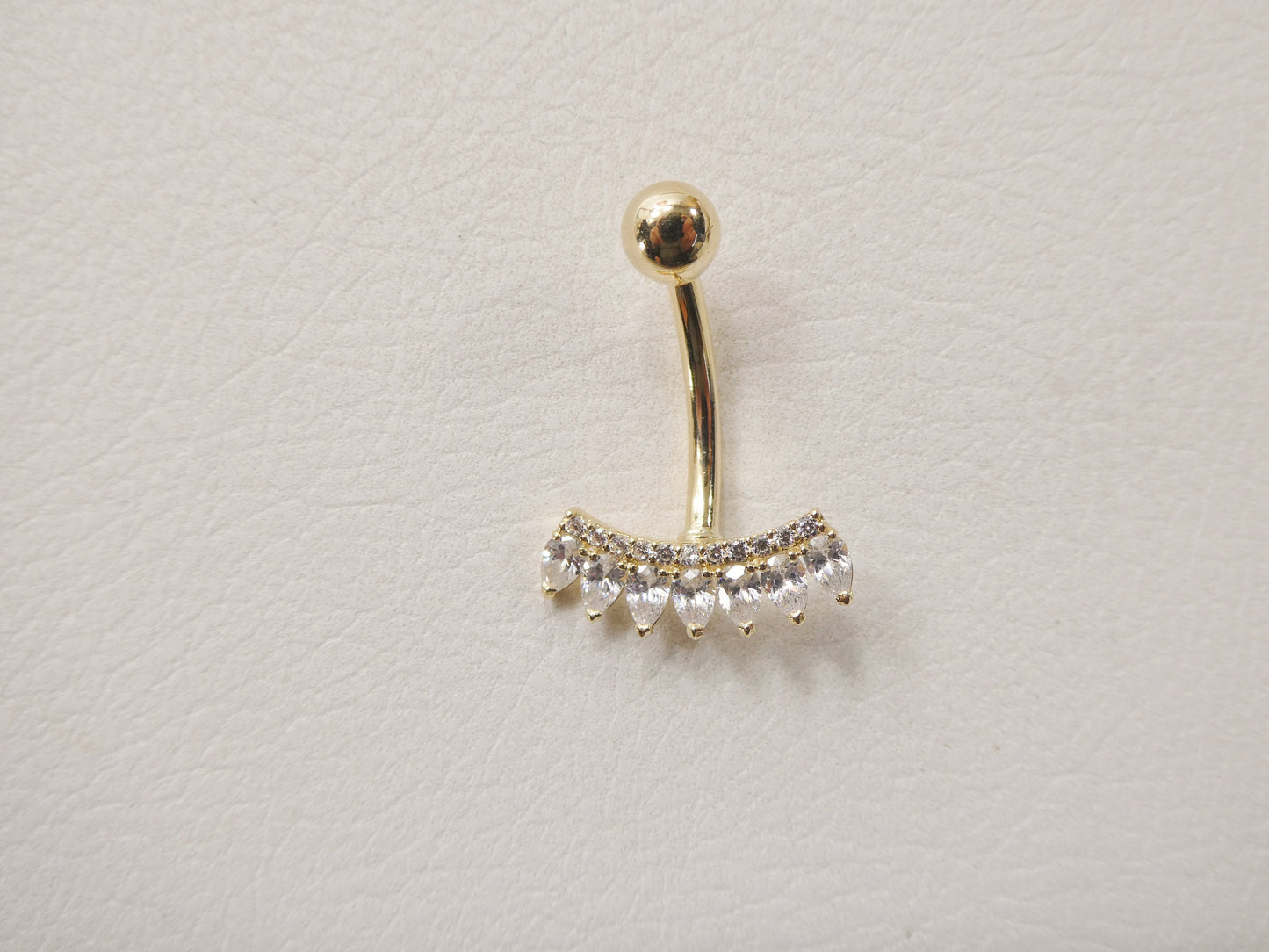 14k real solid yellow gold flower bar belly button ring piercing