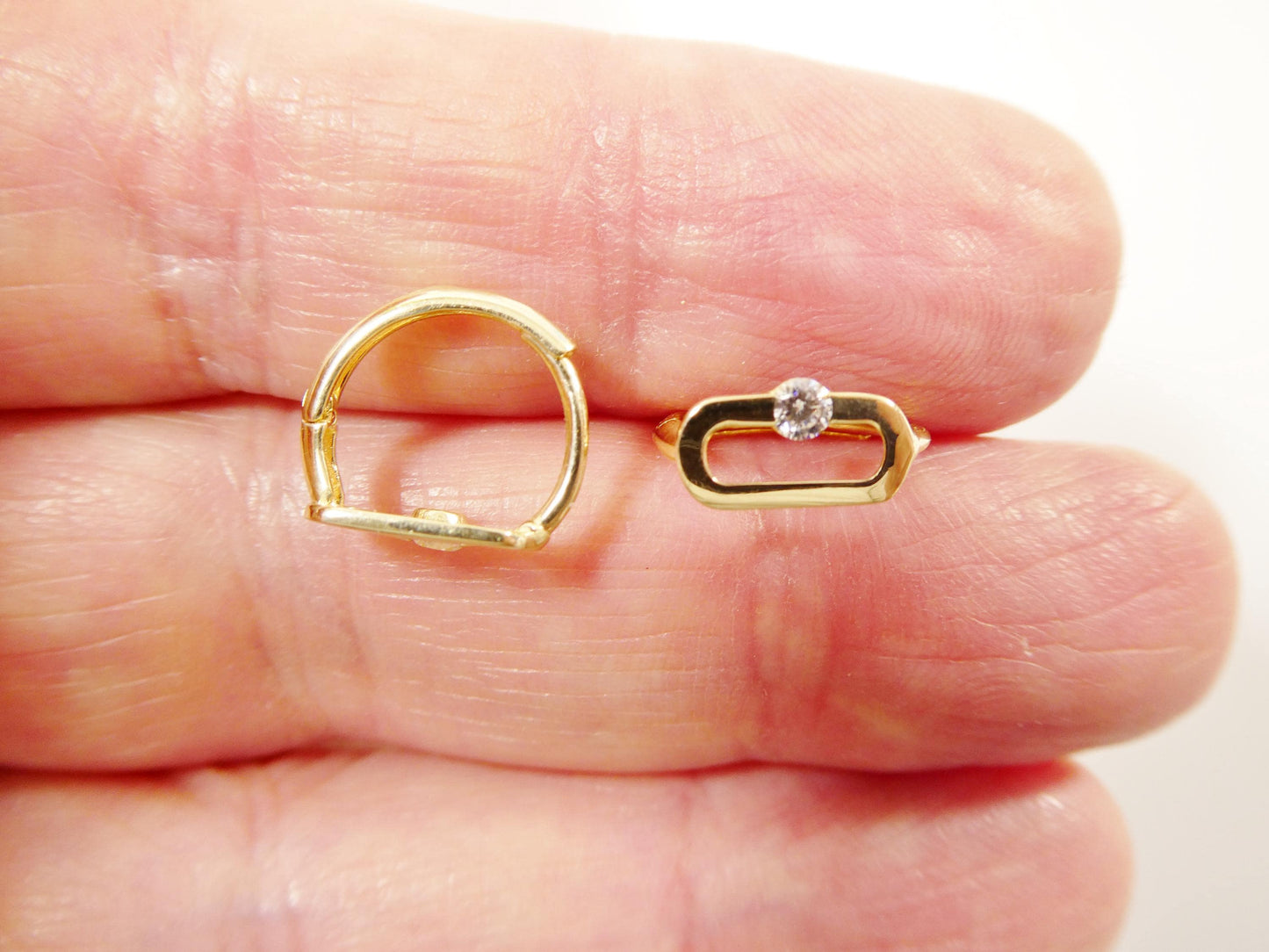 real 10k solid yellow gold paperclip hoop huggie earrings