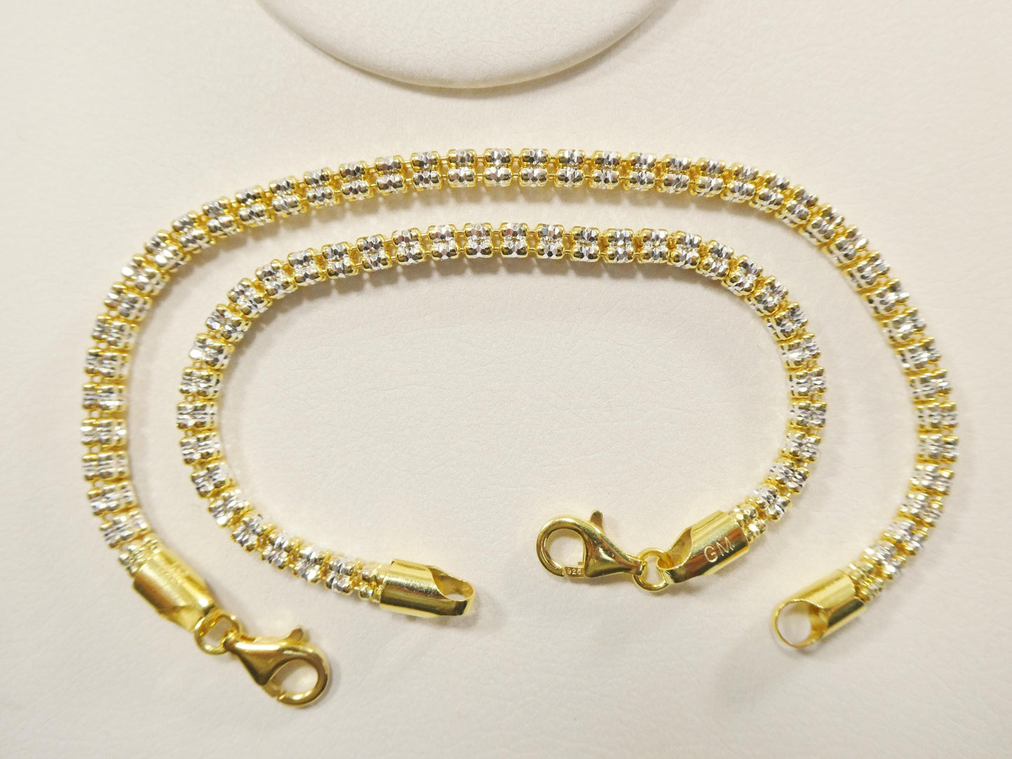 Real 925 Sterling Silver 4 Line Diamond Cut Ice Link Chain Necklace