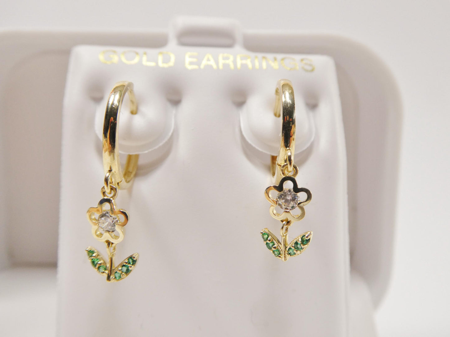 Real 10k Solid Yellow Gold Drop Leaf Huggie Earrings