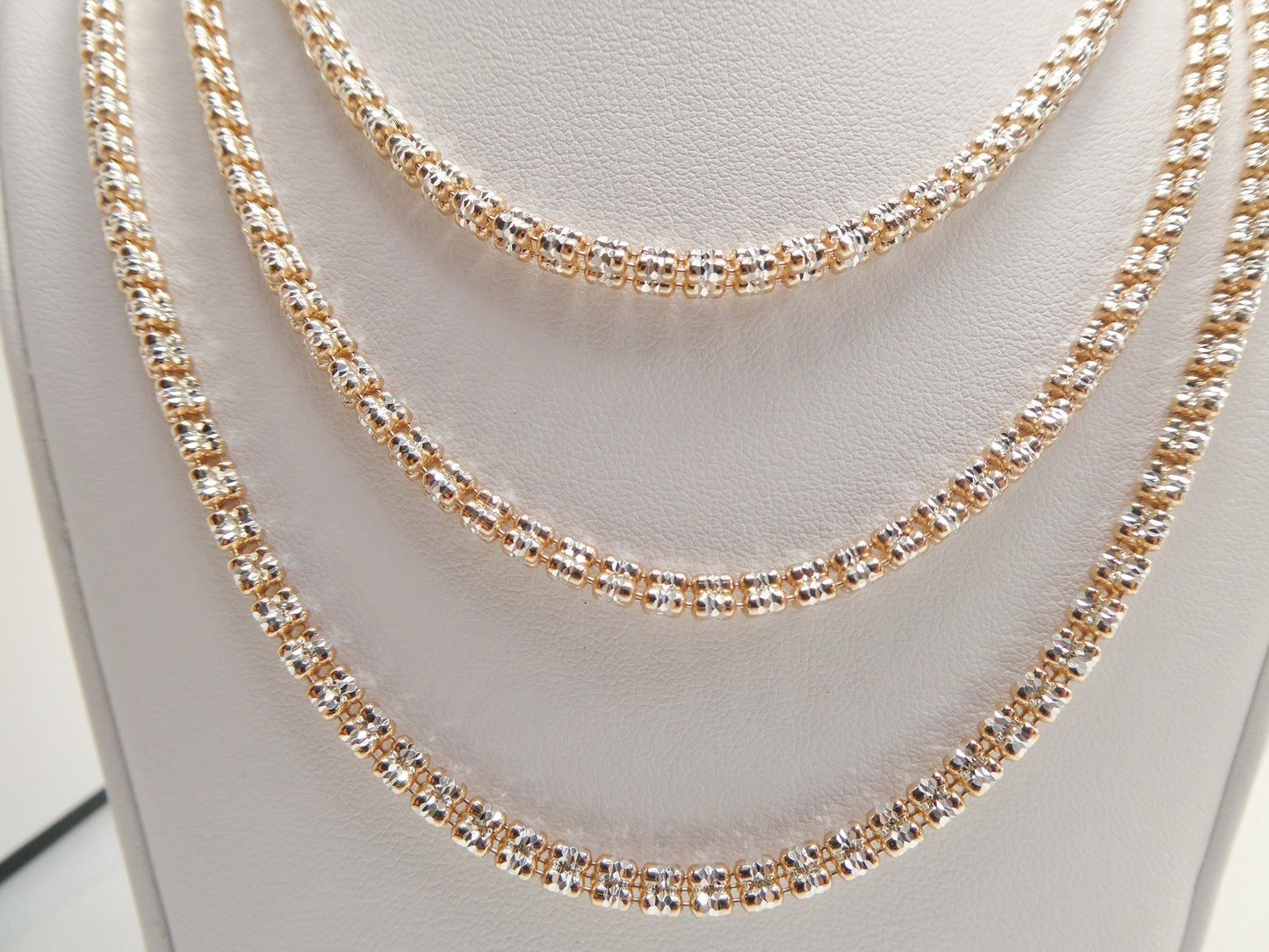 Real 925 Sterling Silver 4 Line Rose Gold Tone Ice Link Chain Necklace