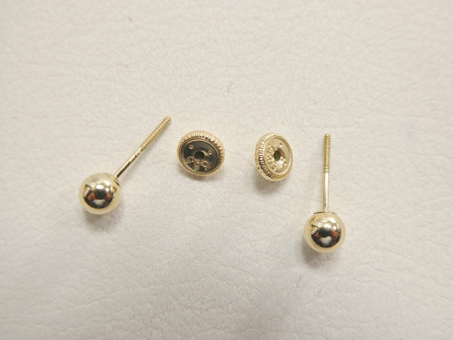 14k Solid Yellow Gold High Polish Flat Screw Post Ball Earrings