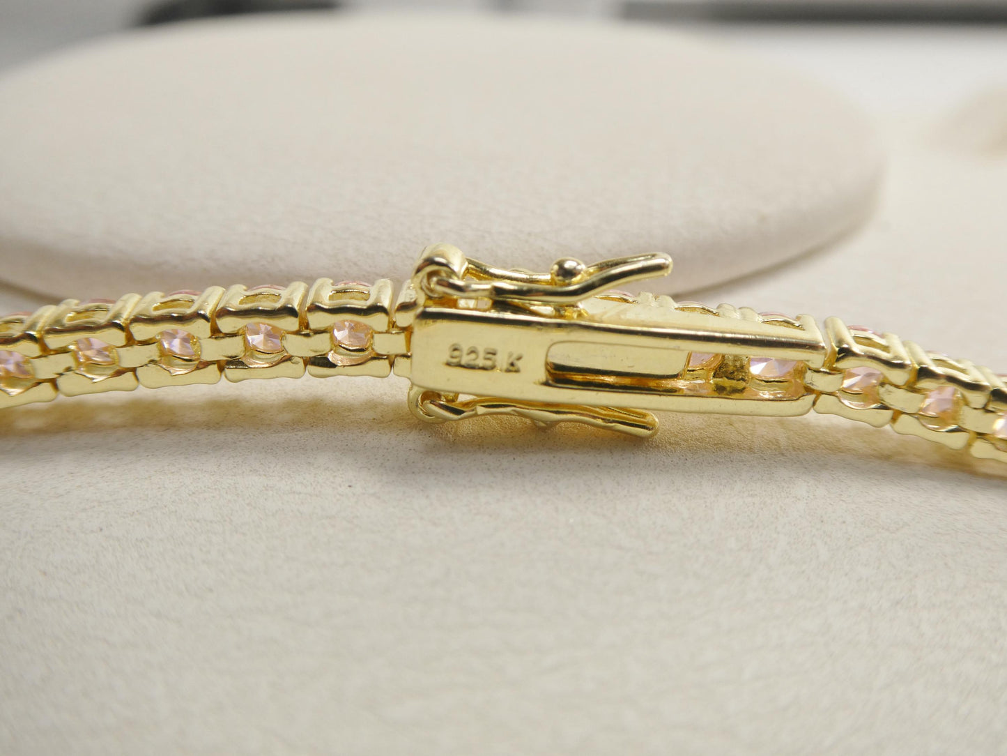 Real 925 Sterling Silver Pink Stone Tennis Bracelet Box Lock Clasp