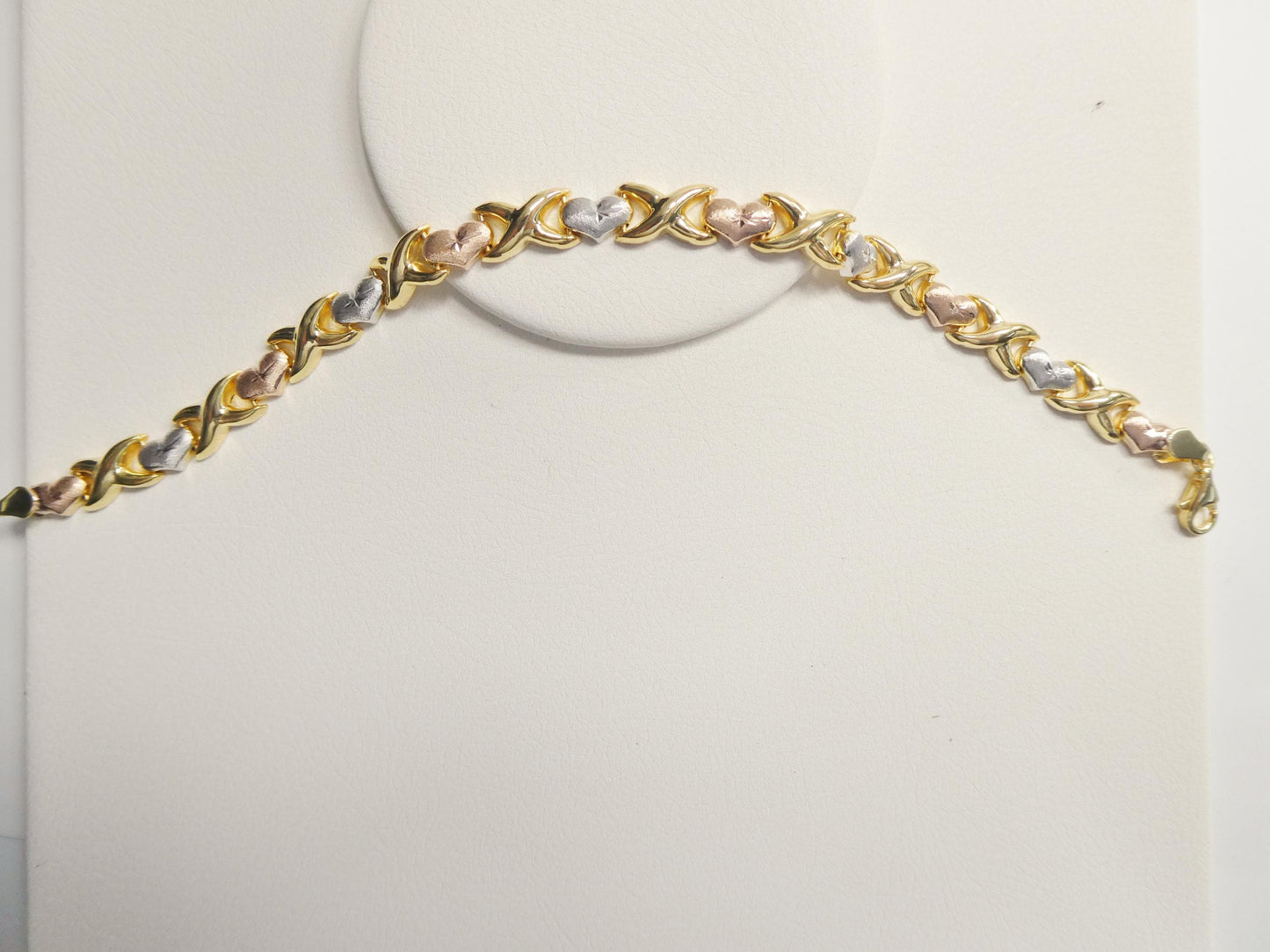 Tri-Color 14K Gold Sterling Silver XOXO Heart Necklace and Bracelet Set