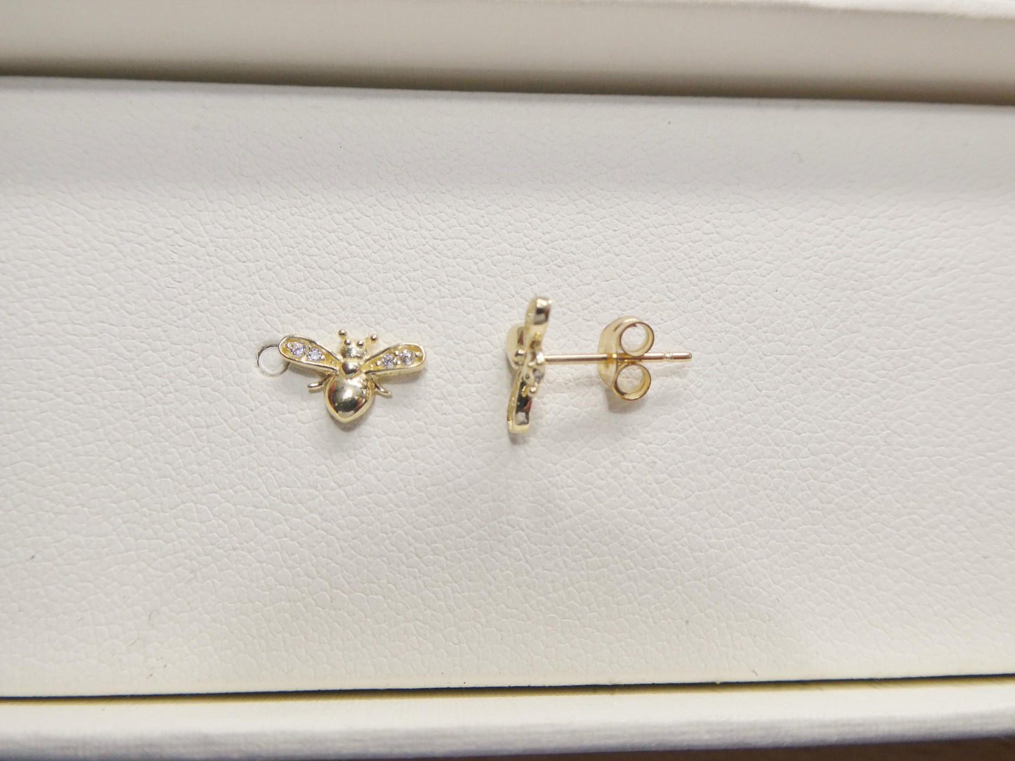 10k Real Solid Yellow Gold Push Back Bee Earrings