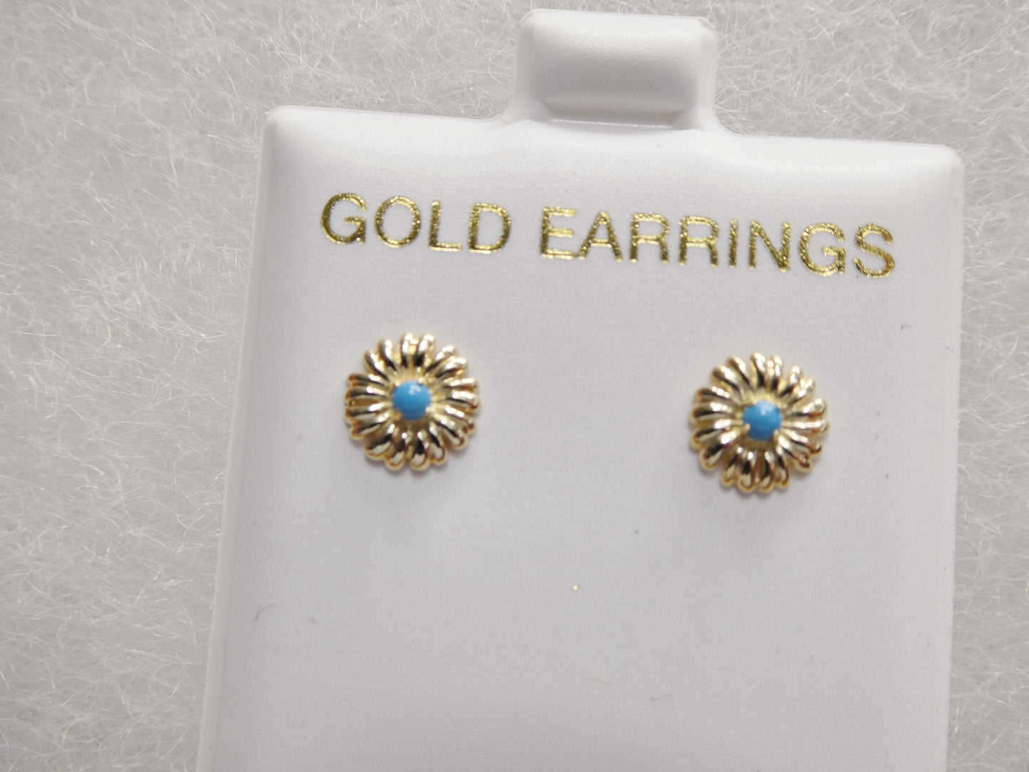 Real 10k Solid Yellow Gold Turquoise Floral Push Post Earrings