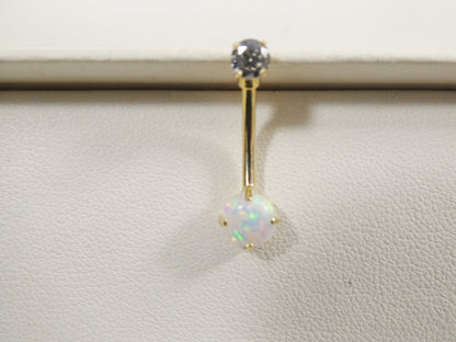 14k Real Solid Yellow Gold Opal Belly Button Ring piercing
