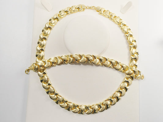 real 925 sterling silver large stampato set necklace and bracelet 14k gold color finish