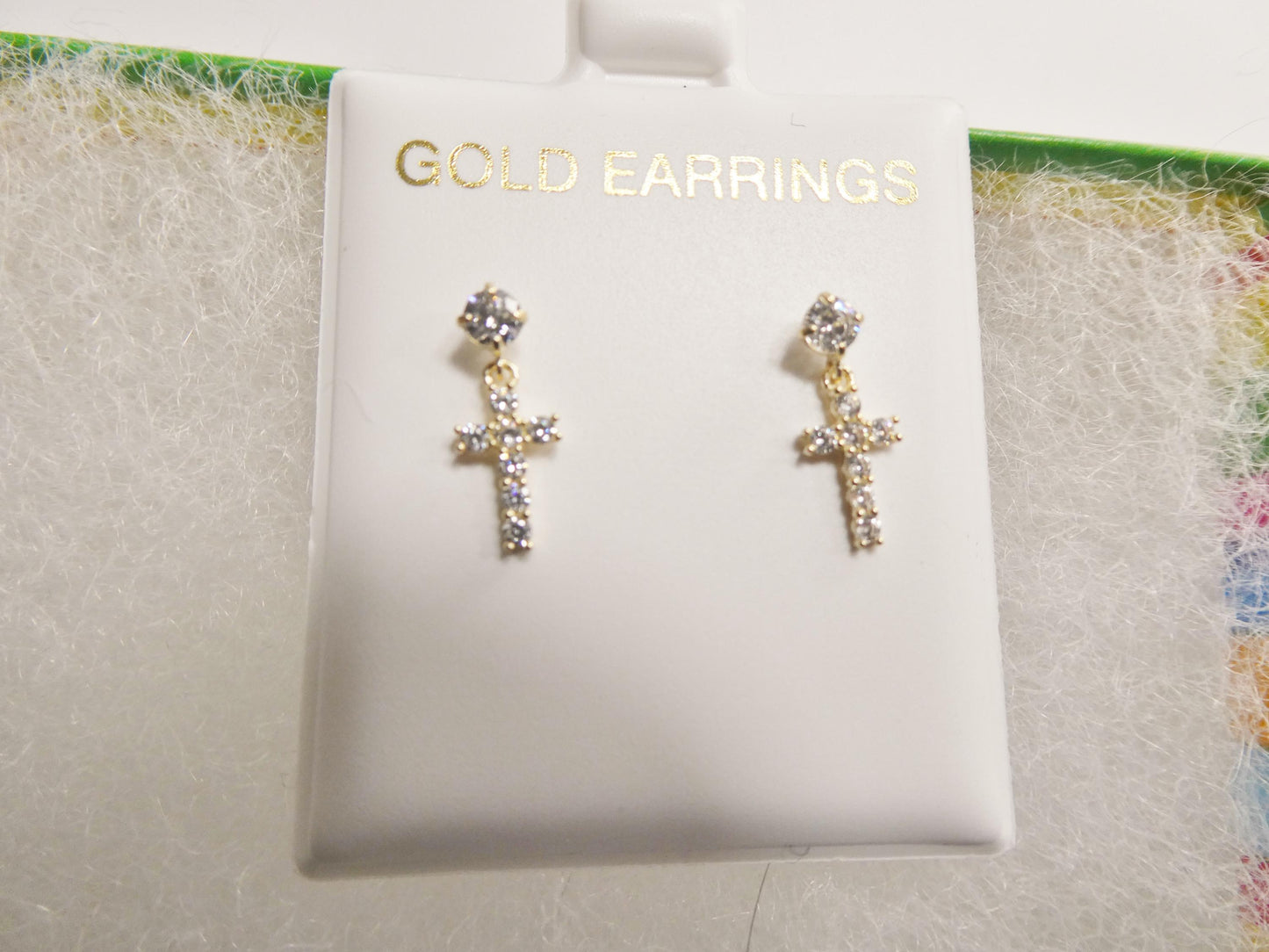real 10k solid yellow gold cross dropping push post earrings