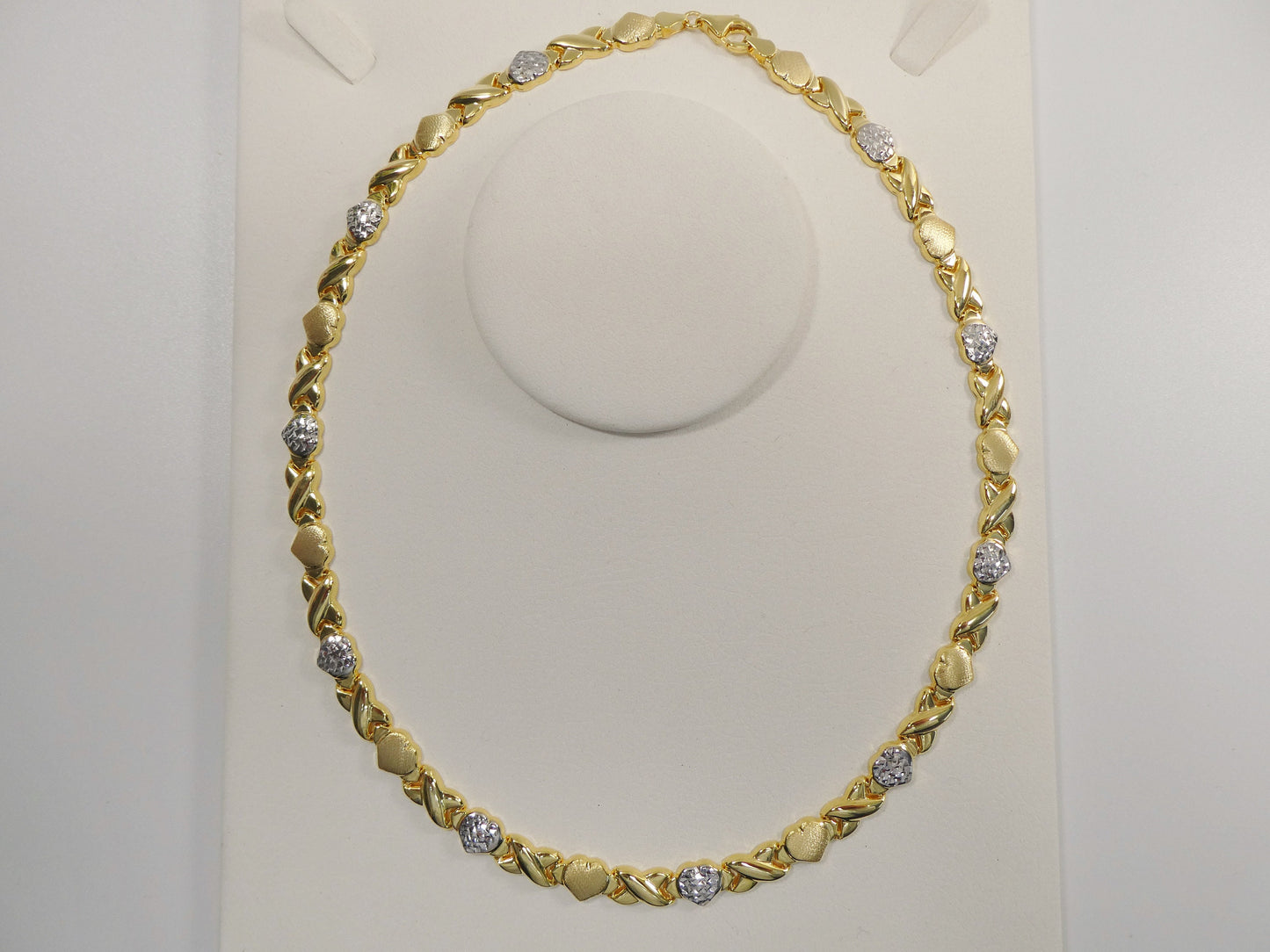 Sterling Silver Heart & Kisses Necklace Bracelet Set - 14k Gold Finish