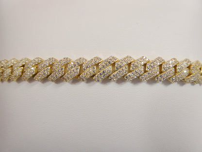 MEN LADIES 14k Yellow Gold Color Monaco Bracelet Over Real Solid 925 Sterling Silver