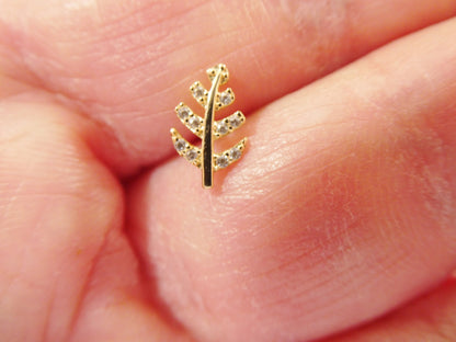 14k Real Solid Yellow Gold Leaf Helix Cartilage Leaf Earring