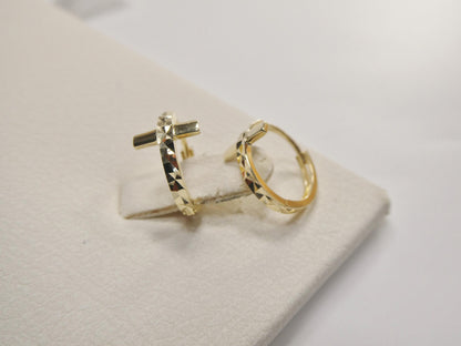Real 10k Solid Yellow Gold Cross Hoop Huggie Earrings