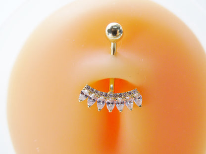 14k Real Solid Yellow Gold Flower Bar Belly Button Ring Piercing