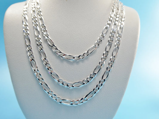 real 925 sterling silver 3.5mm Italian concave figaro solid chain lobster lock clasp