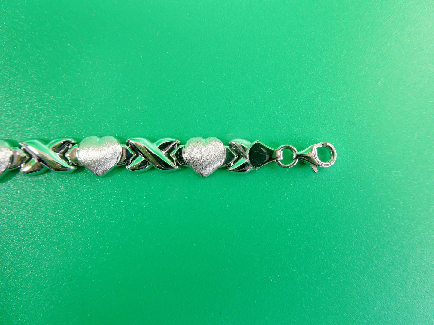6.5 inch 7.5 inch 10 INCH xoxo satin heart stampato bracelet 14k white gold color finish over real 925 sterling silver