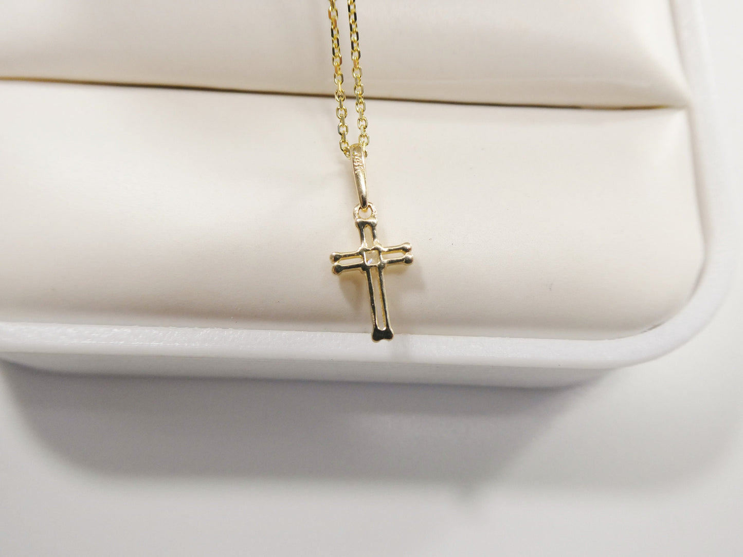 14k real solid yellow gold small cross pendent and cable necklace