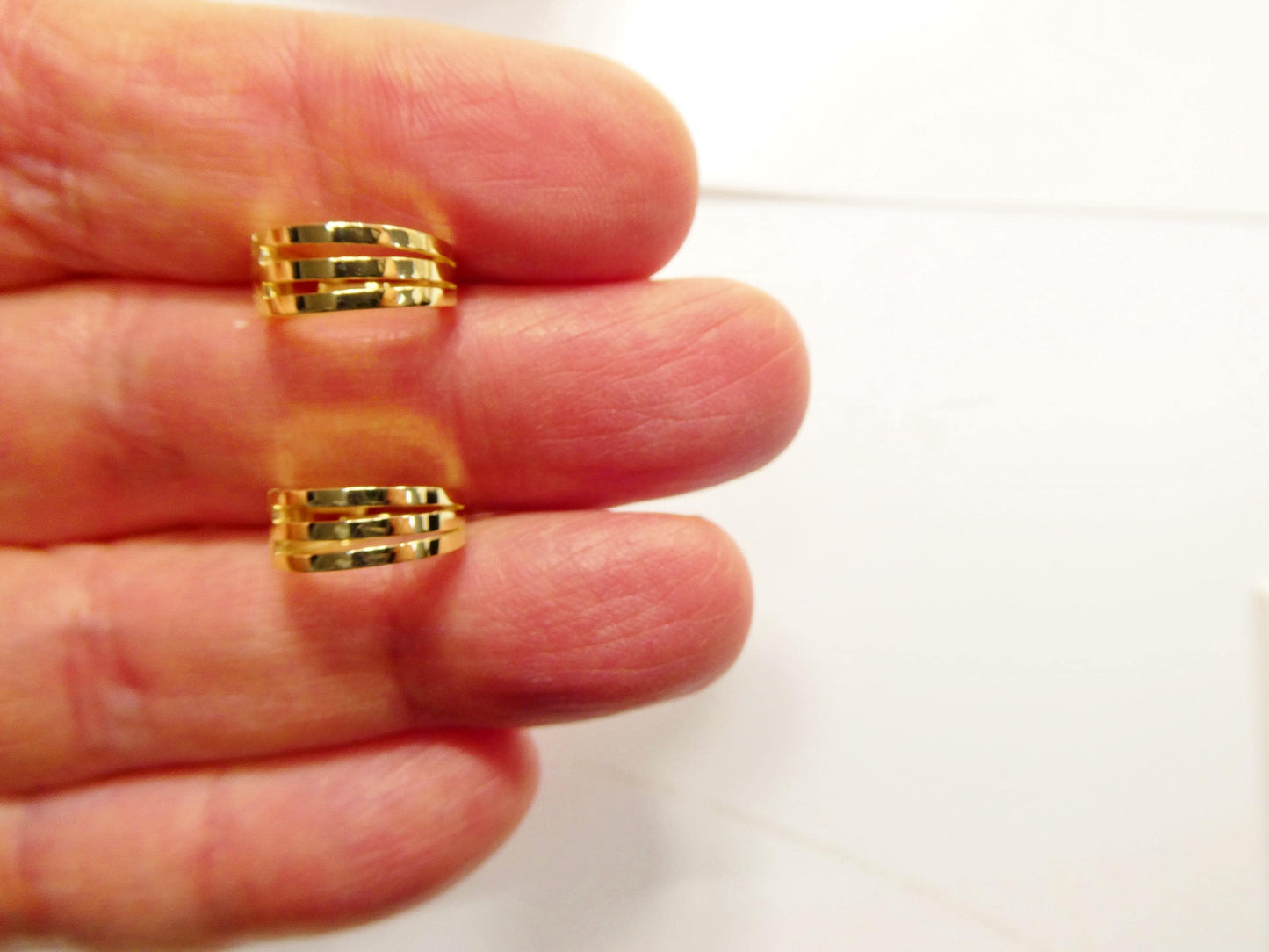real 10k solid yellow gold designer high polish hoop huggie earrings