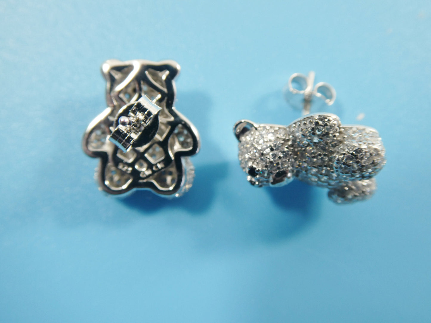 real 925 sterling silver small teddy bear push post earrings