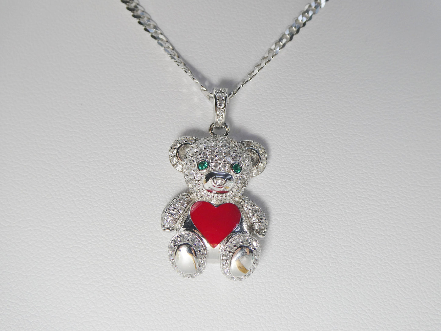 925 sterling silver enamel color teddy bear set chain and pendent