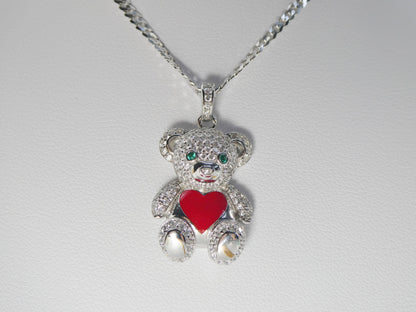 925 Sterling Silver Enamel Color Teddy Bear Set Chain and Pendent
