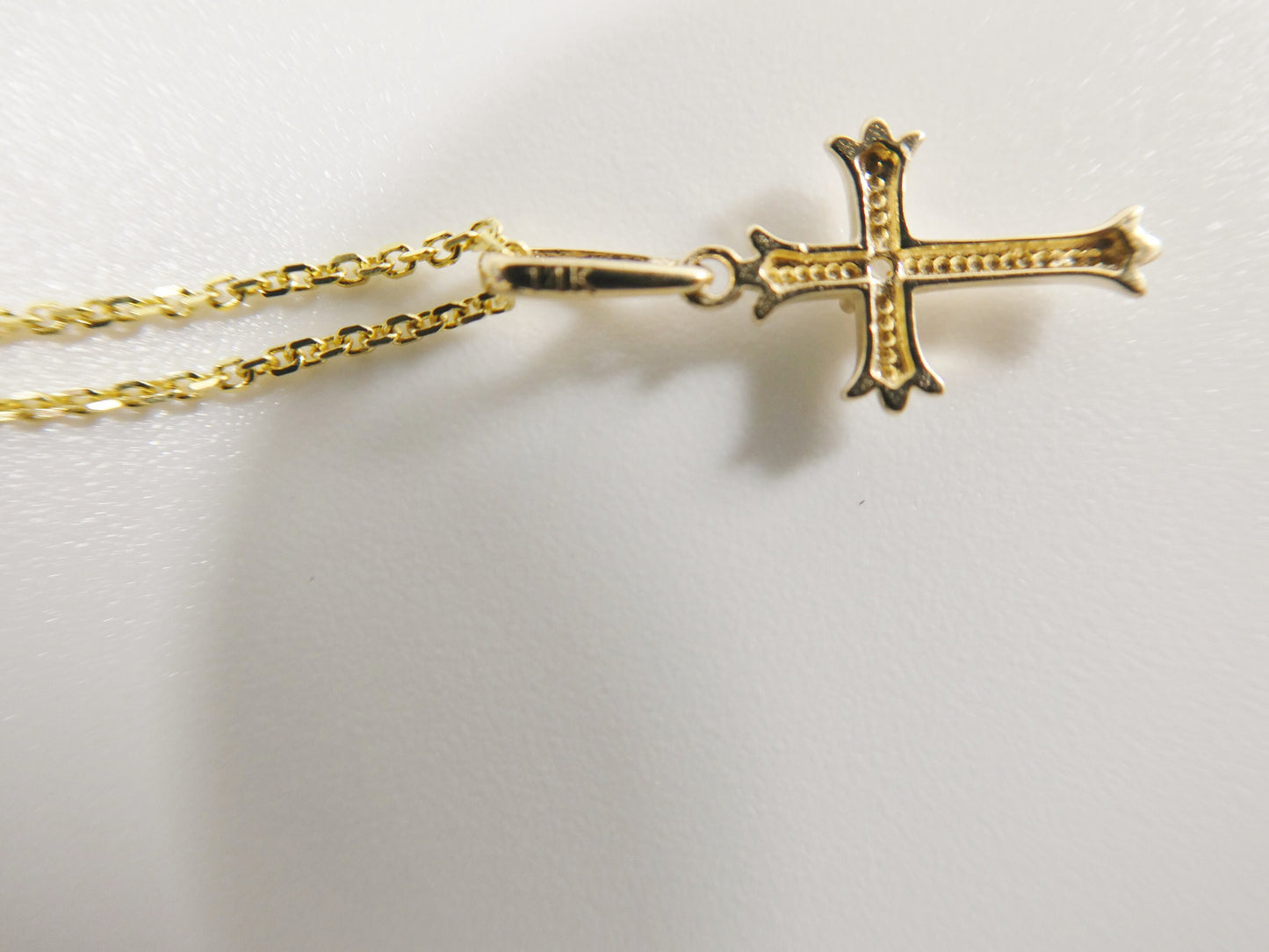 14k real solid yellow gold cross pendent and cable necklace