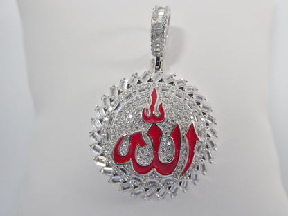 Real 925 Sterling Silver Large Muslim Allah Pendent Full Ice Stone Charm