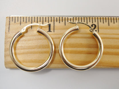 Real 10k Solid Yellow Gold Plain High Polish 25mm Hoop Huggie Earrings
