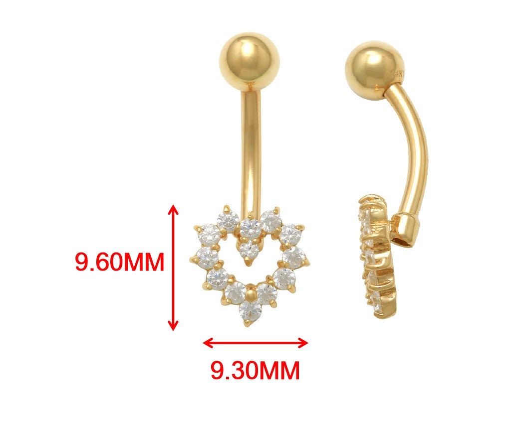 14k real solid yellow gold heart shape belly button ring piercing