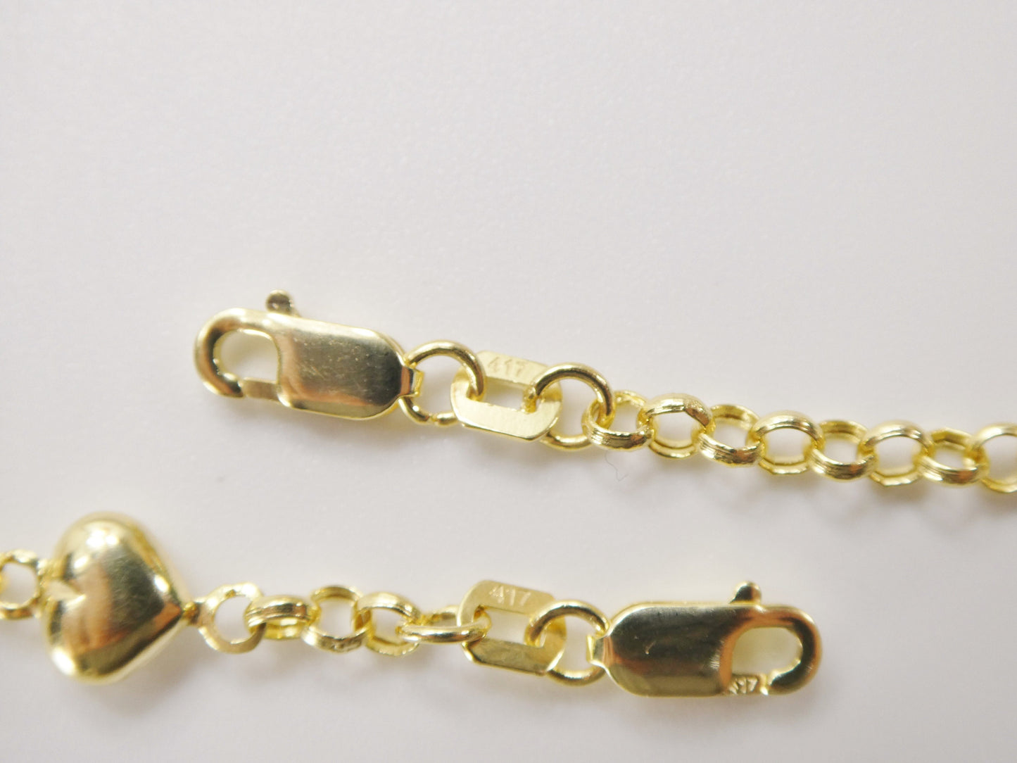 real 10k solid yellow gold 5.5/ 6.5 inch children/women double heart id bracelet