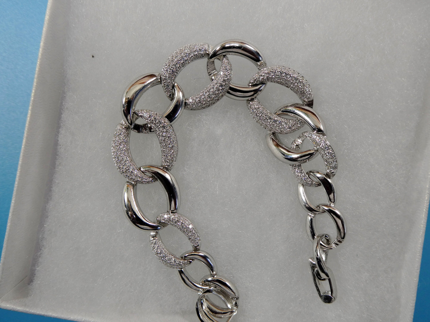 7 inch 14k white gold color tone over real 925 sterling silver fancy curb bracelet