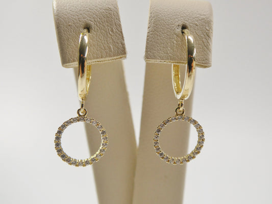 10k real solid yellow gold circle drop huggie earrings