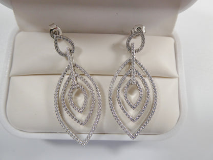 Real 925 Sterling Silver Micro Pave Setting 14k White Gold Color Finish Drop Earrings