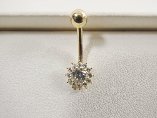 14k real solid yellow gold flower belly button ring piercing