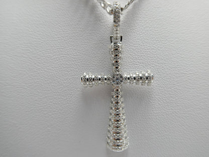 Real 925 Sterling Silver 22 Inch Flat Chain and Moissanite Cross Pendent Charm