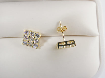 Real 10k Solid Yellow Gold Square Push Post Stud Earrings