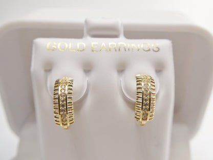 Real 10k Solid Yellow Gold Designer Hoop Huggie Earrings