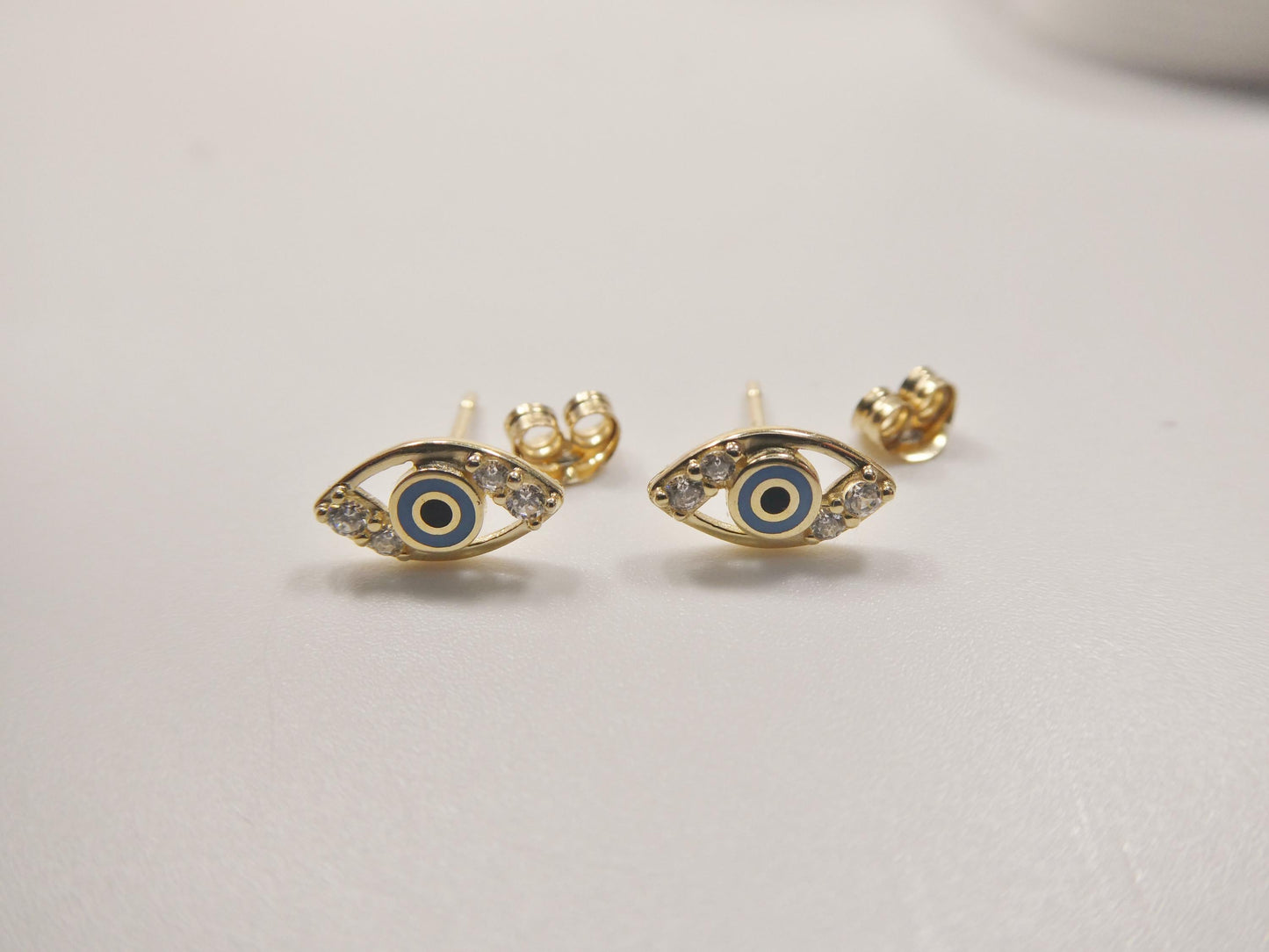 10k real yellow gold evil eye push post earrings