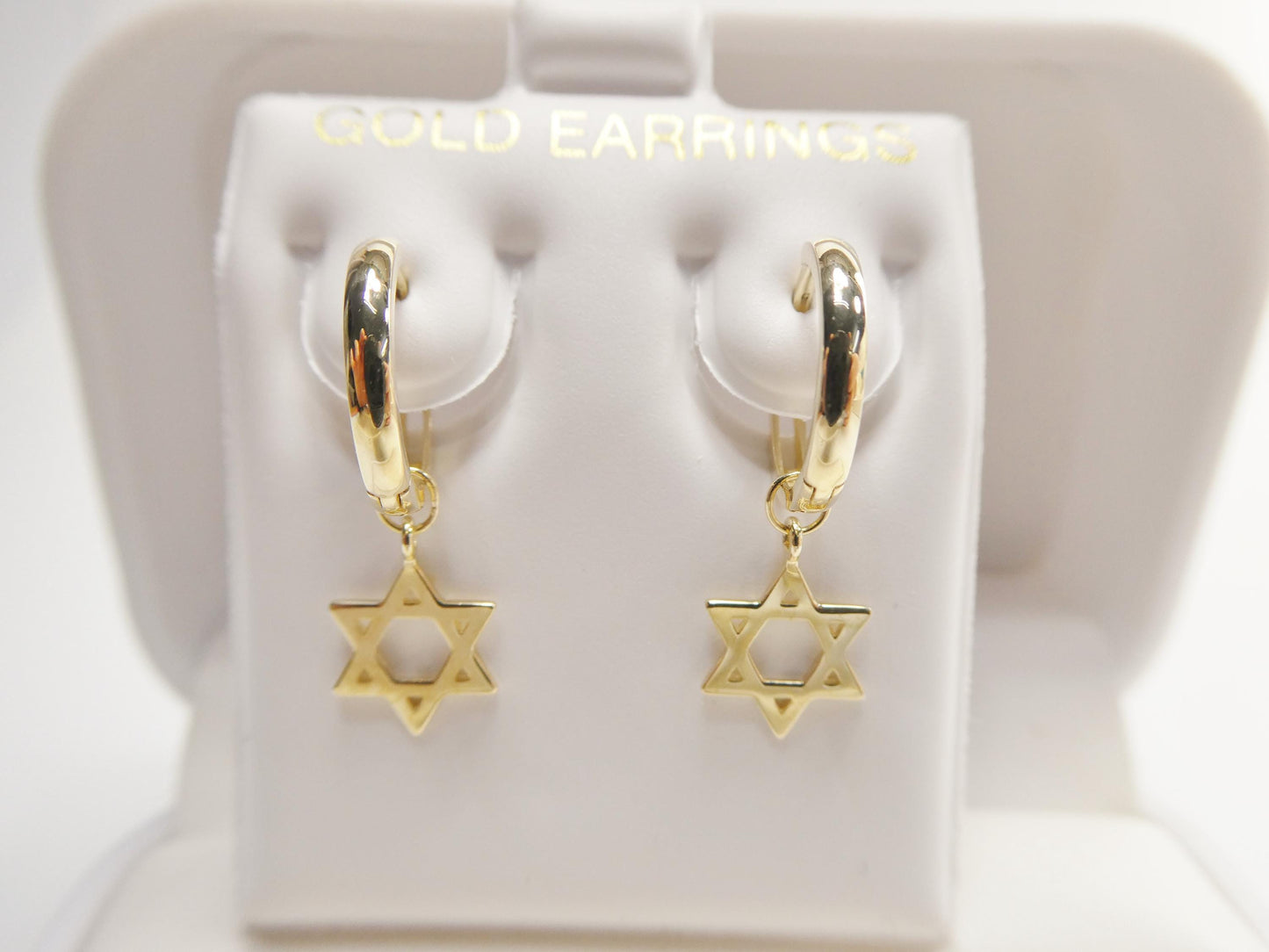10k real solid gold star David dangle on plain huggie fancy earrings