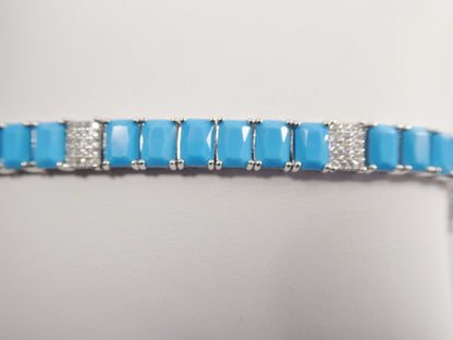 7 inch Real 925 Sterling Silver Rectangle Turquoise Tennis Bracelet