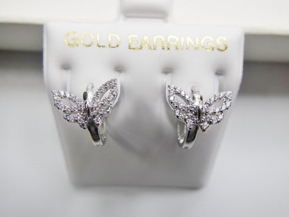 Real 10k Solid Yellow Gold Butterfly Hoop Huggie Earring