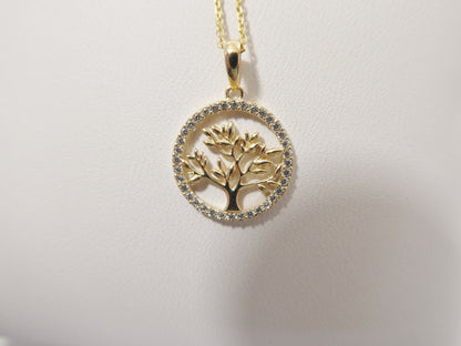 14k Real Solid Yellow Gold Tree of Life Pendant And Cable Necklace