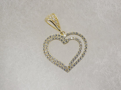 14k Real Solid Yellow Gold Full Stone Setting Heart Charm Pendent