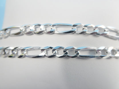 Real 925 Sterling Silver 6.4mm Italian Concave Figaro Solid Chain Lobster Lock Clasp