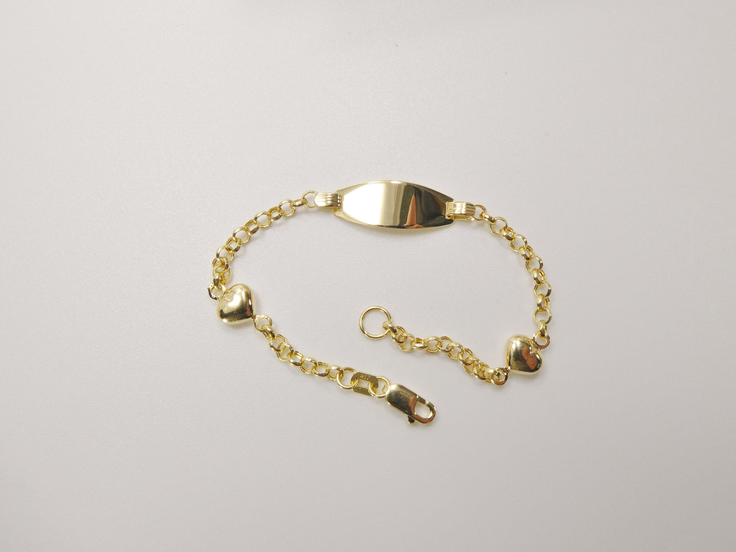 real 10k solid yellow gold 5.5/ 6.5 inch children/women double heart id bracelet