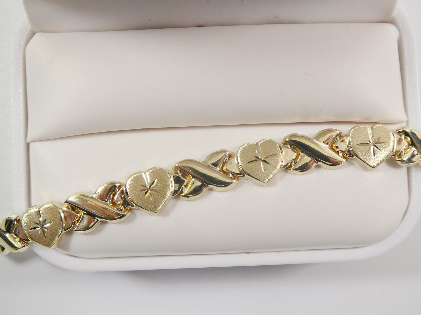 10k Yellow Gold X and Heart Bracelet - Two Tone Stampato Design