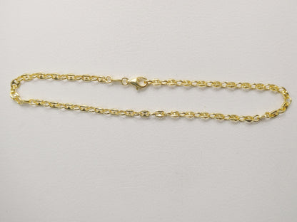 Real 925 Sterling Silver 10 Inch Mariner Anklet 14k Yellow Gold Finish
