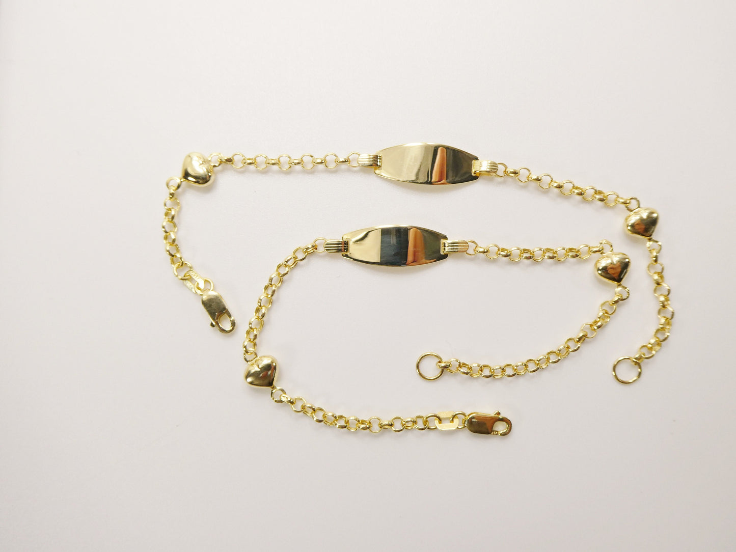 real 10k solid yellow gold 5.5/ 6.5 inch children/women double heart id bracelet