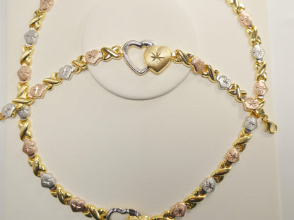 Real 925 Sterling Silver XO Heart Stampato Set Necklace and Bracelet
