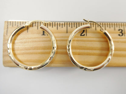 10k Real Solid Yellow Gold Diamond Cut Hoop Earrings